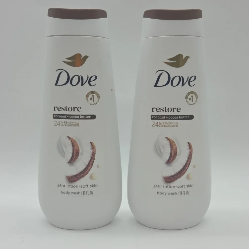 NEW Lot Of 2 Dove Restore Coconut & Cocoa Butter Body Wash For Soft Skin 11 oz